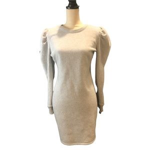 Express Puff shoulder long sleeve fleece sweater dress in size M light grey